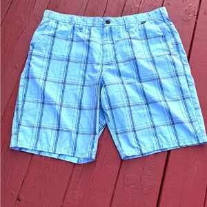 Hurley Nike Dri-Fit 38 Flat Front Chino Blue Plaid Shorts